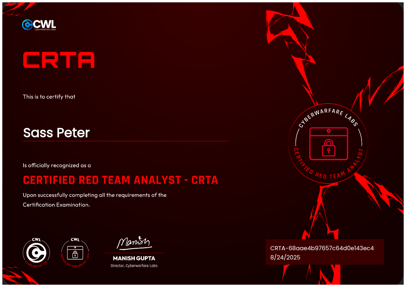 CRTA Certificate